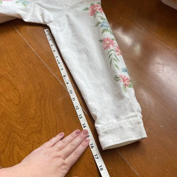 Light Weight Denim Jacket 12 Alfred Dunner White Floral Beaded Cotton Everyday - Picture 5 of 9